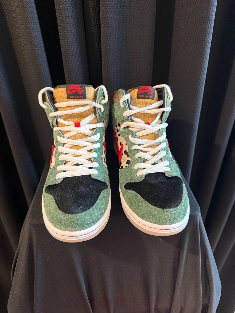 Nike Kids High-Top Sneakers in Green, Black & Red with Animal Print